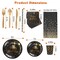 201PCS Black Gold Birthday Party Supplies Disposable Dinnerware Set for 25 Guests Plates Cups Napkins Cutlery Tablecloth